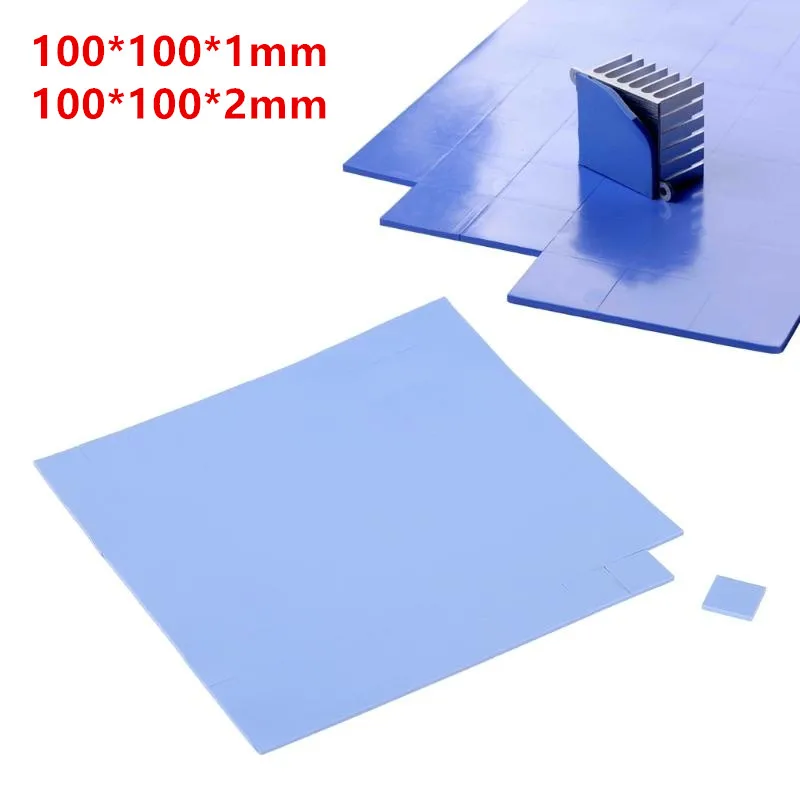 

100 Pcs Blue Conductive Silicone Gelid Thermal Pad 100*100*2mm 100*100*1mm Heatsink Cooling Thermopad Thermal Pads For CPU GPU