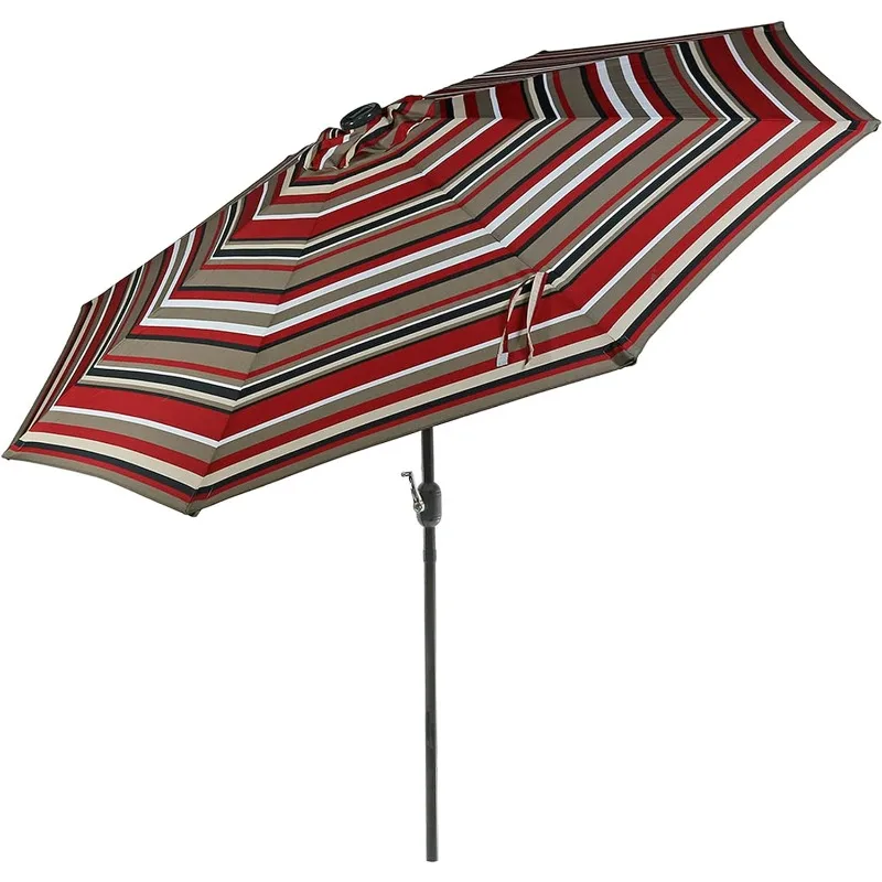 

Sunnydaze 9 Foot Outdoor Patio Umbrella with Solar Lights & Tilt/Crank, LED, Awning Stripe