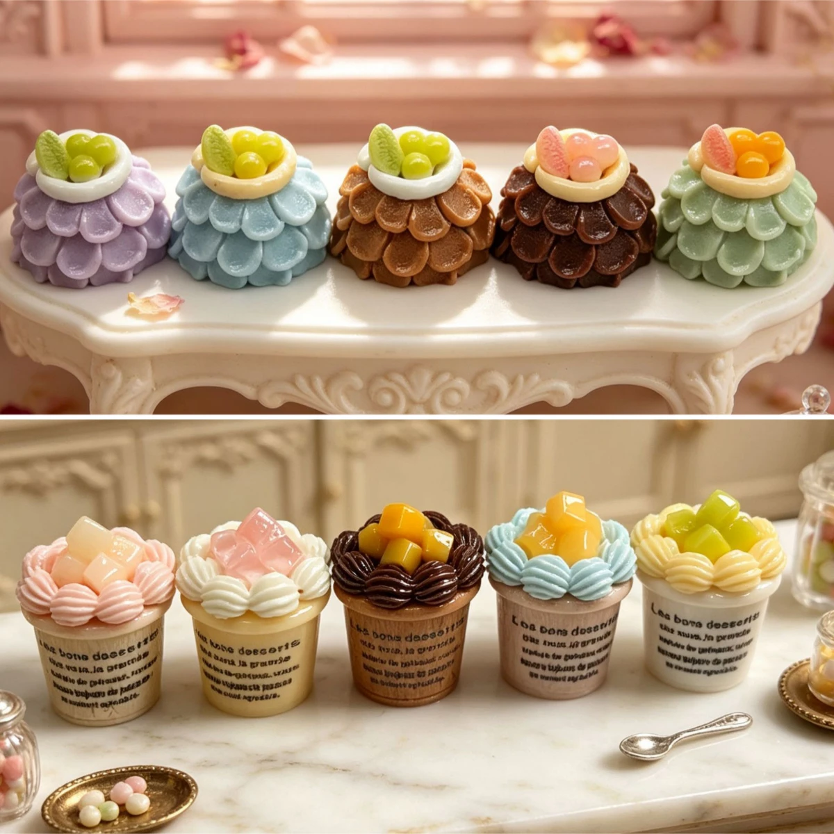 100pcs Kawaii Simulation Fruit Cake Ice Cream Cup Dollhouse Landscaping Ornament Keychain Pendant DIY Jewelry Accessories