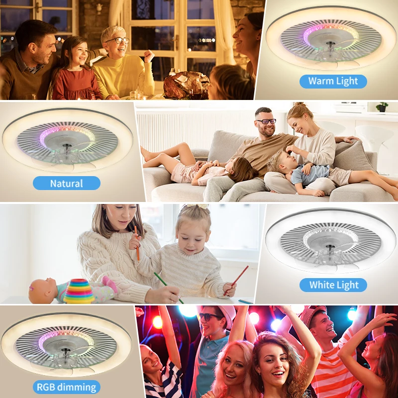 Led Ceiling Fan Light Rgb Rainbow Remote Control Dimming Bedroom Living Room Party Decoration 110v-220v Universal Voltage