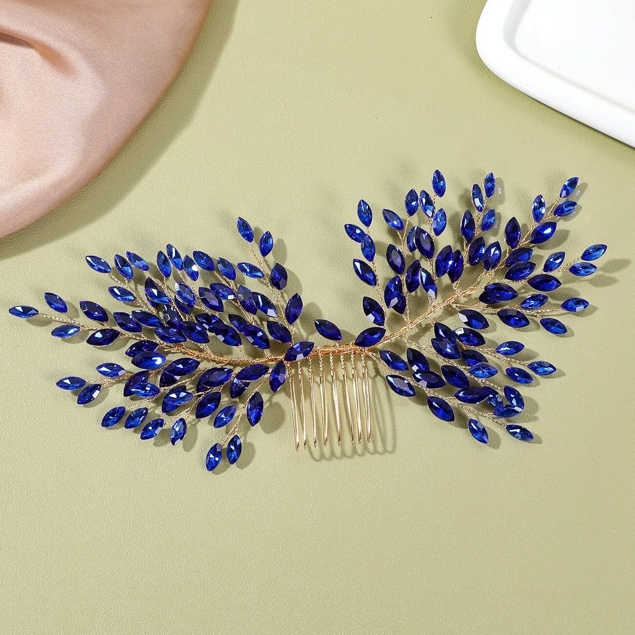 SLBRIDAL Handgefertigter Kristall-Strass-Perlen-Keramikblumen Braut-Haarkamm Hochzeits-Haaraccessoires Brautjungfern Damenschmuck – Detail 5