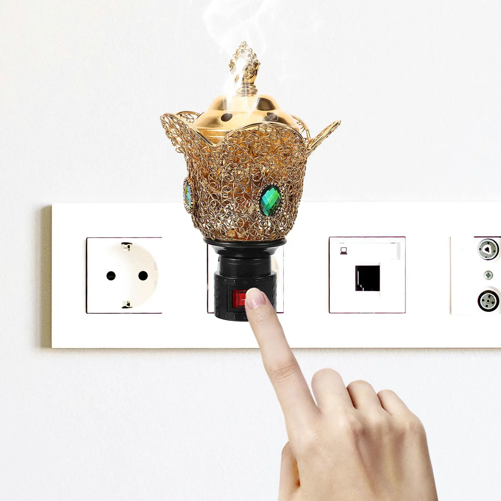 Arabian Electric Incense Burner Small Lidded Plug-in Censer Ornament for Home Office Yoga Room Tearoom Decorative Aroma Therapy