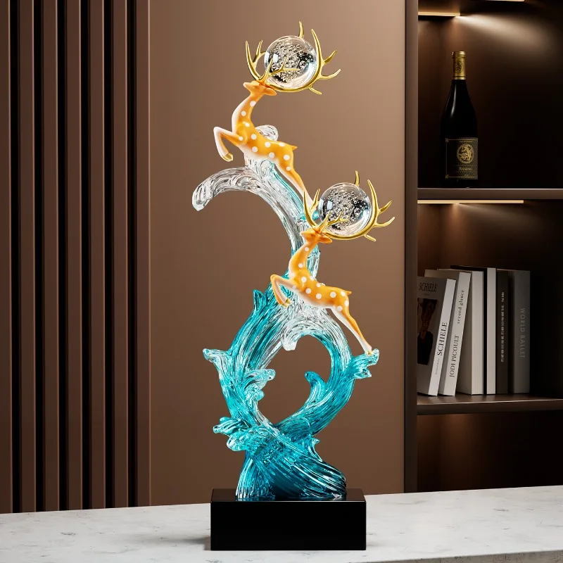 Home Decor Wind and Water Rising Fawn Decoration,Resin Sculpture Art Living Room,TV Cabinet,Entrance Statue Desktop Ornament