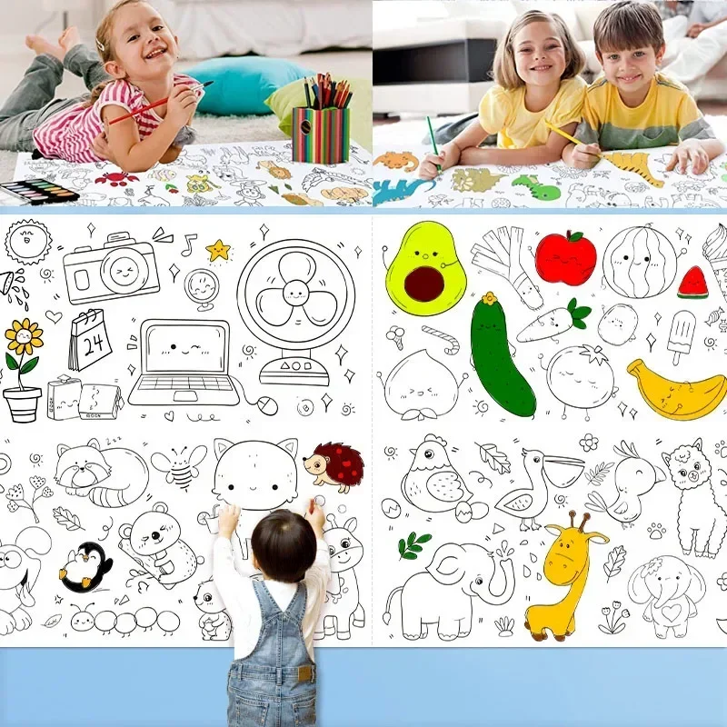 Ocean Animal Number Big Coloring Poster for Kids 30*90cm Children Coloring Drawing Paper Roll Early Educational