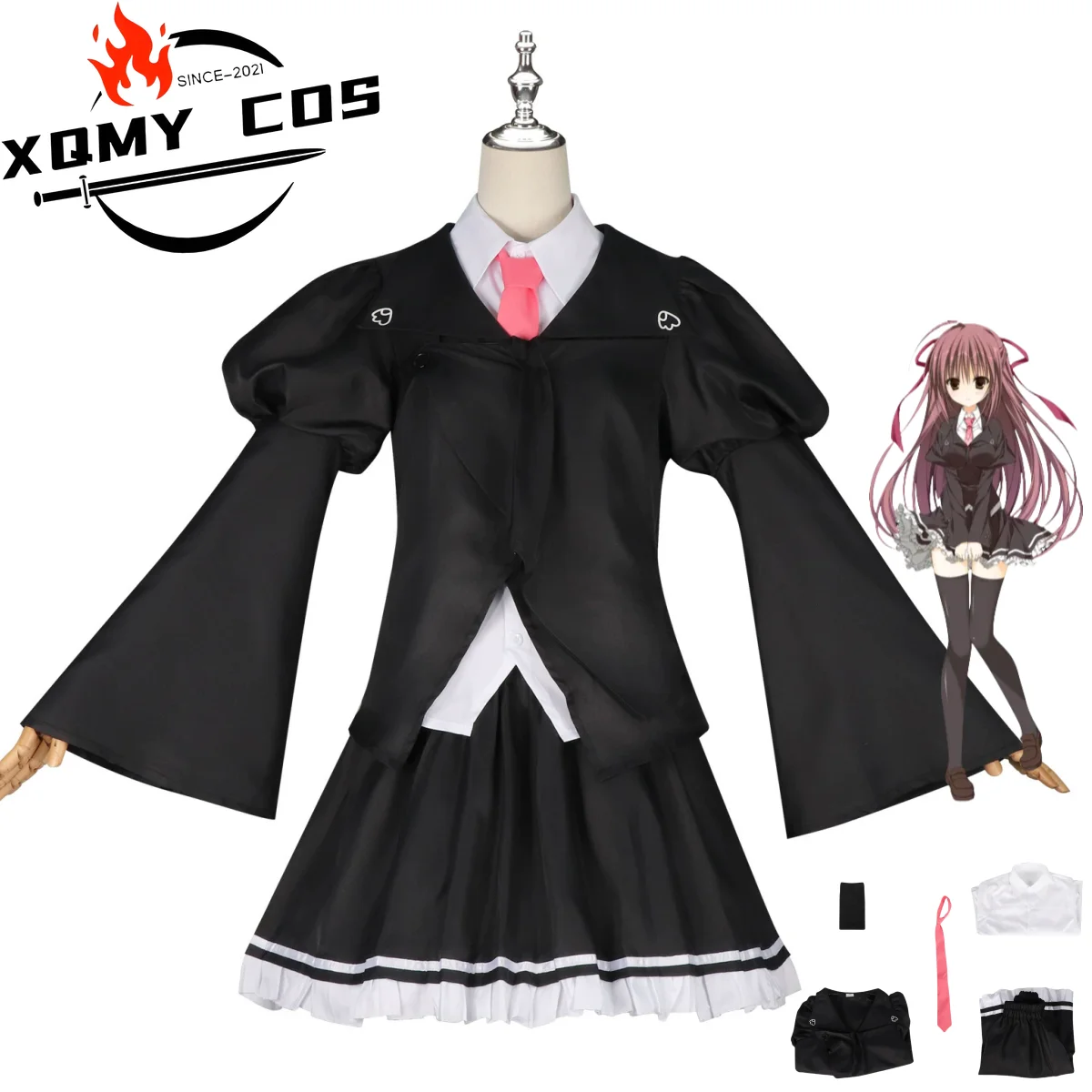 XQAnime flujo de lágrima porque la ternura Misakura Rin disfraz de Cosplay negro JK uniforme falda abrigo mujer Halloween traje de Carnaval