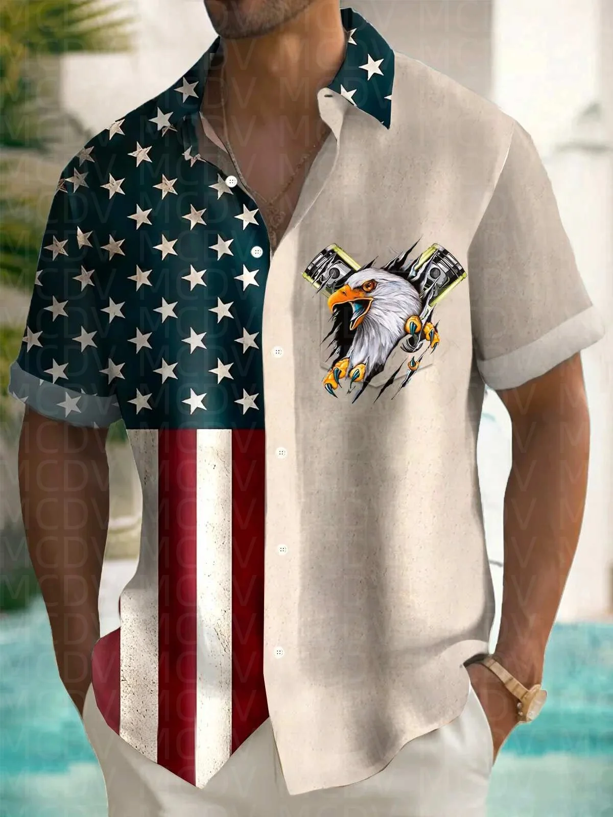 Train Pattern Men's Hawaiian Shirt Stretch Easy Care Camp Shirt Big Tall