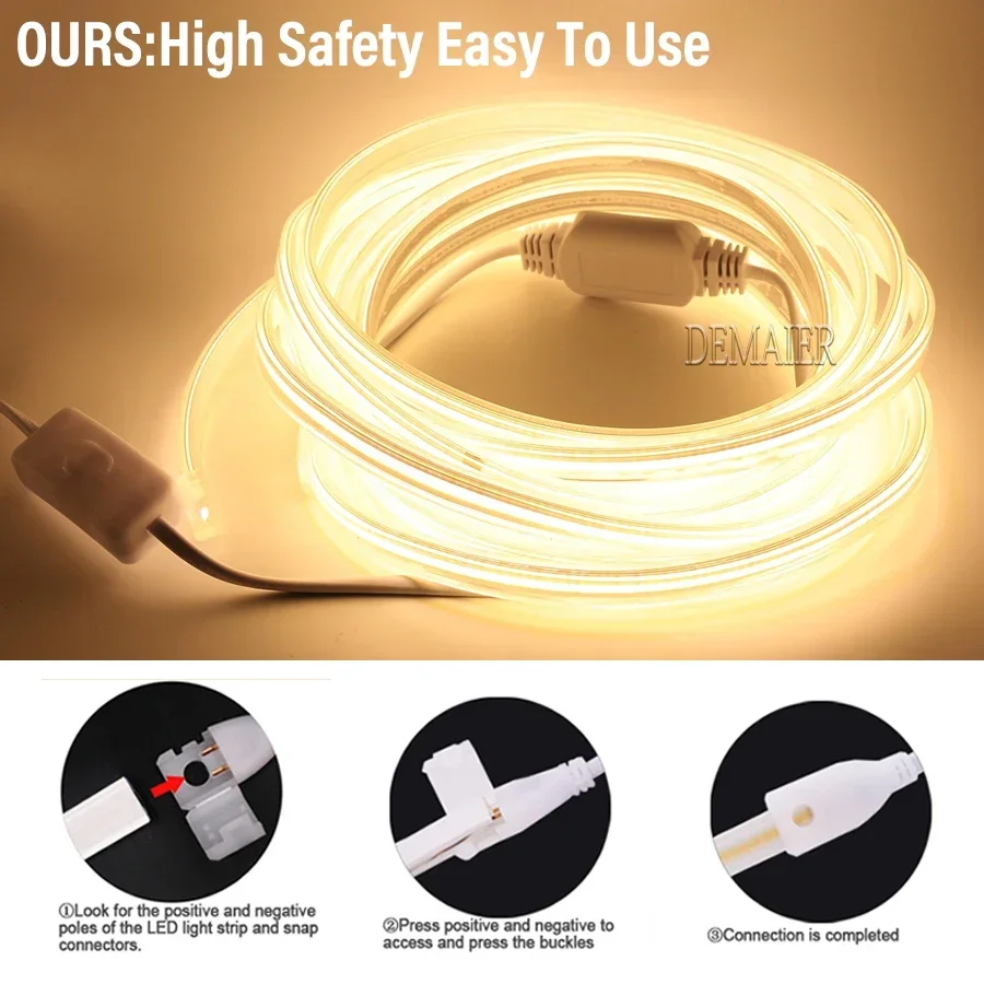 Accessories 220V EU LED Strip Plug For cob 360LEDs 12mm Light Strip Light Fix Clips Connector Connector 2pin COB Led Strip