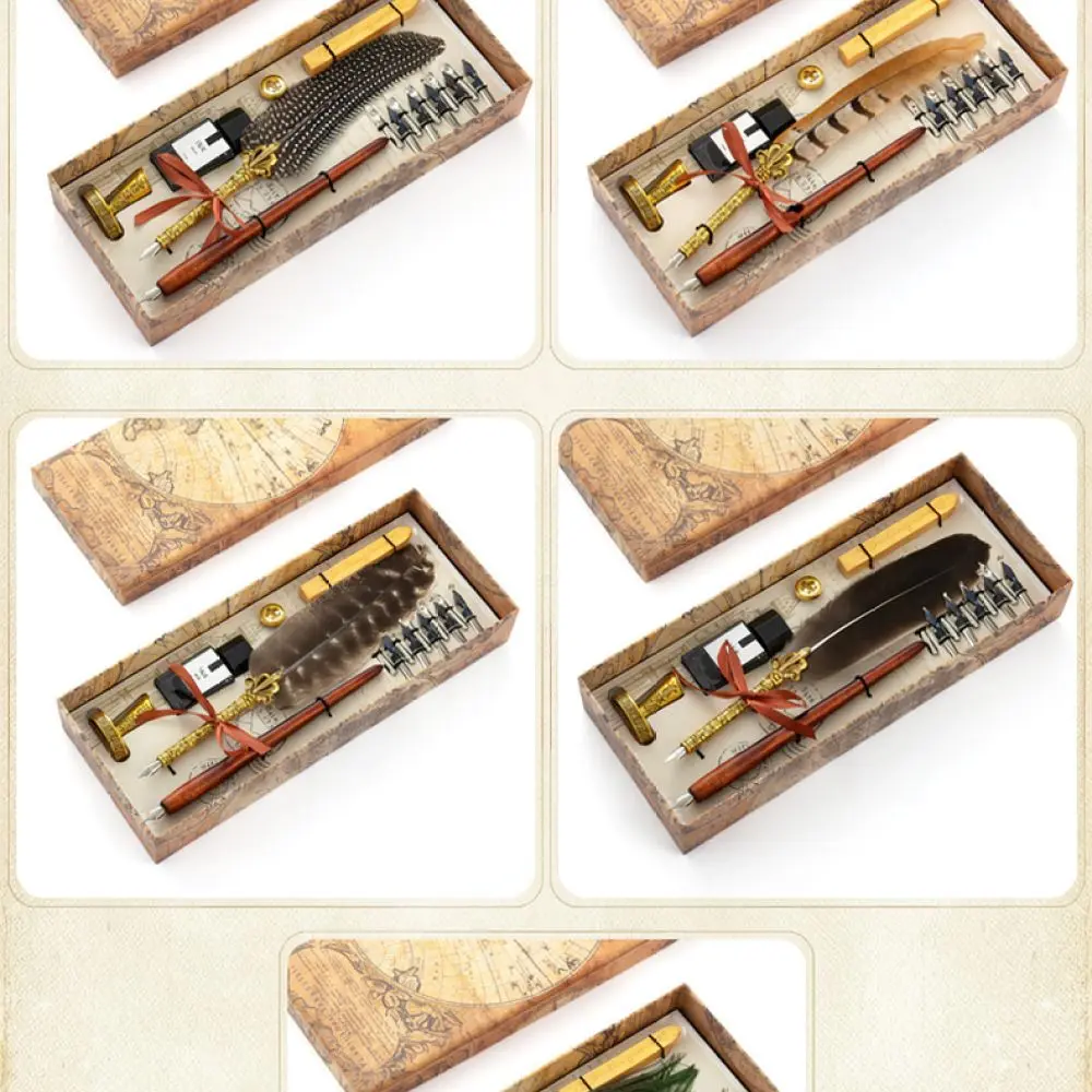 Luxury European Feather Pen Kit Calligraphy Stationery With Sealing Wax Stamp Gift Box For Birthday Teacher Day Present