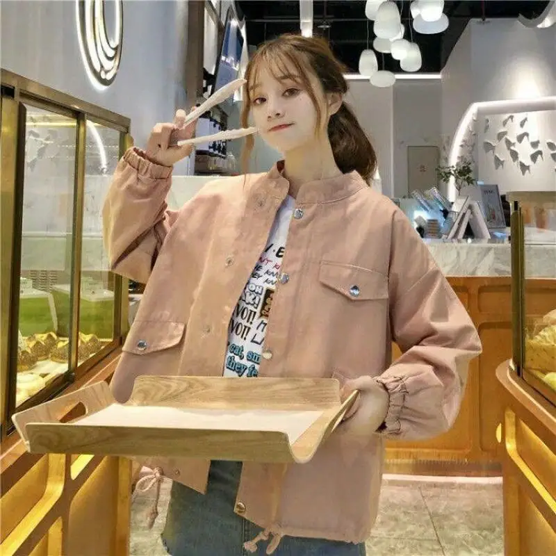 

Jackets Woman Fashion Varsity Striped Brush Fluff Waist-Cinching Creamy-White Loosen Ultra-Soft Elastic Trendy Lapels Youth