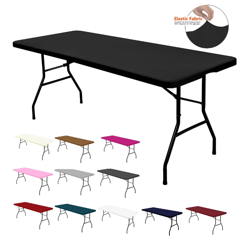 

1 Pc 4/6/8ft Spandex Tablecloth Elastic Fitted Stretch Rectangular Tablecloth Washable and Wrinkle Resistant Patio Table Cover
