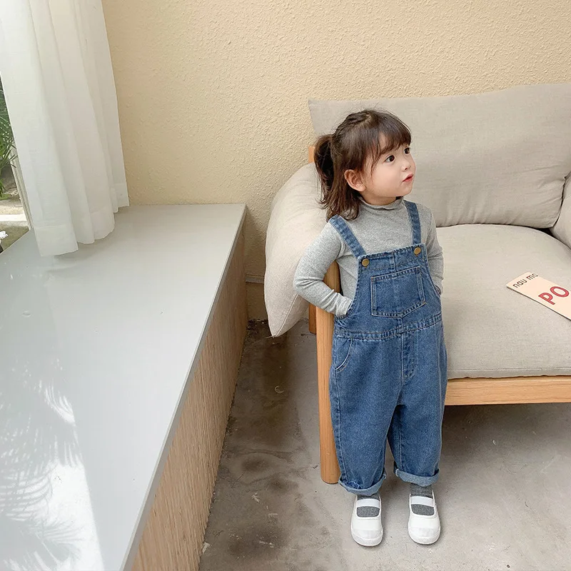Spring and Autumn Korean Style Childrens Clothing Overalls Boys and Girls Casual Denim Jumpsuit Trendy