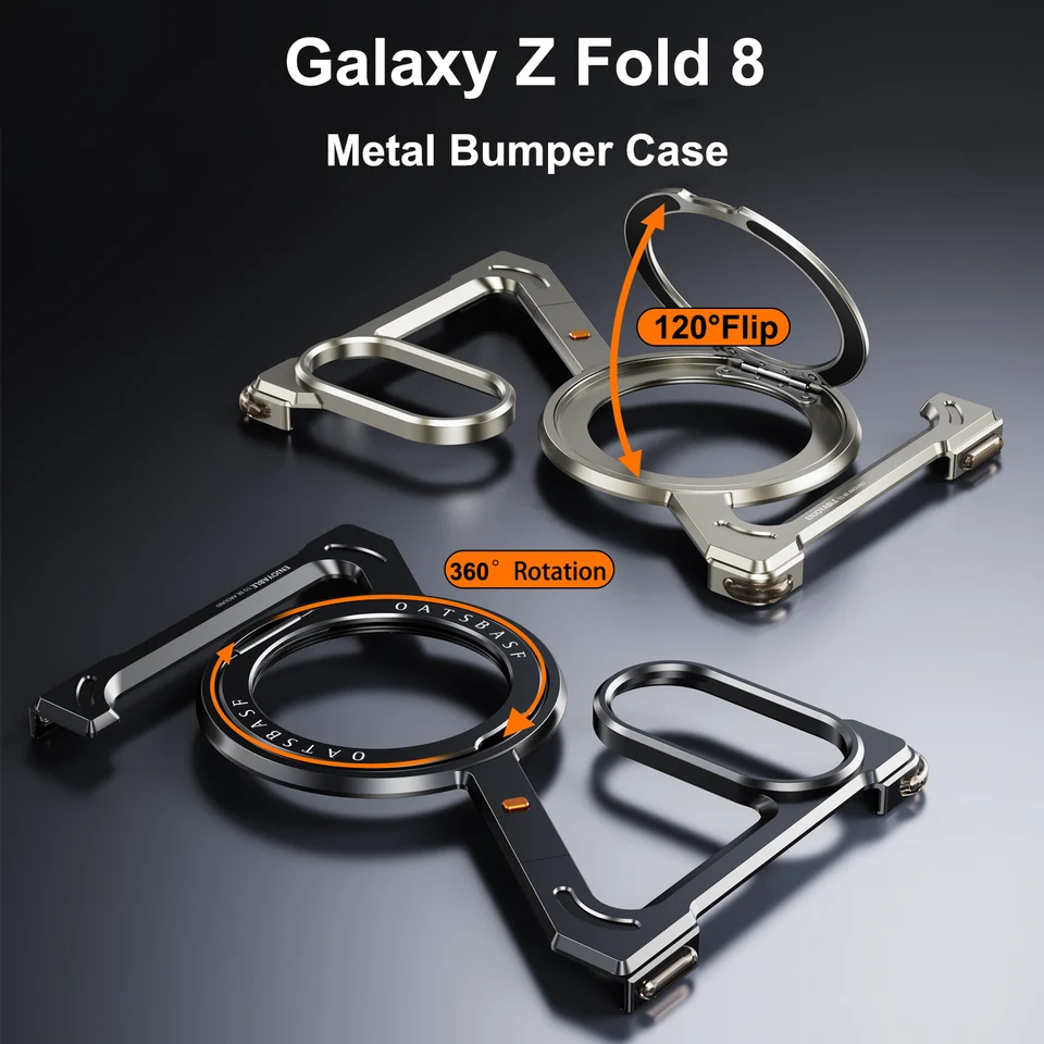 Funda metálica minimalista para Samsung Galaxy Z Fold 8 con soporte giratorio de 360°, marco de aluminio sin bordes, resistente a golpes 6