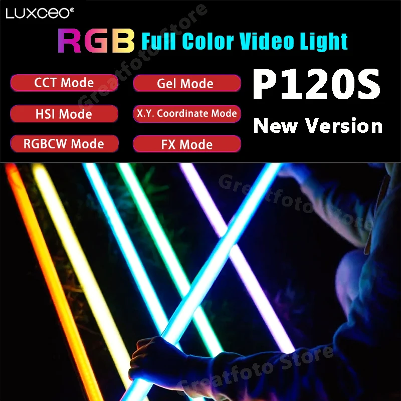 LUXCEO P120S LED RGB Video Light Wand Tube 113cm 2000~10000K 3000LM Max 30W APP/DMX Control for Studio MV Shooting Waterproof