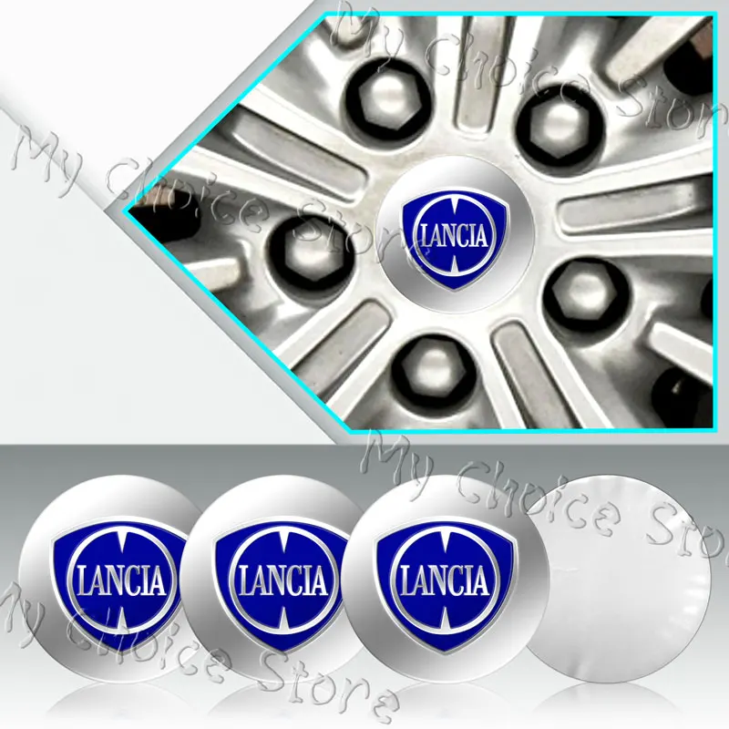 Car Styling Aluminum 4Pcs 56mm Car Wheel Center Hub Caps Dust-proof Stickers For Lancia Logo Kappa Delta 3 Ypsilon Musa Voyager