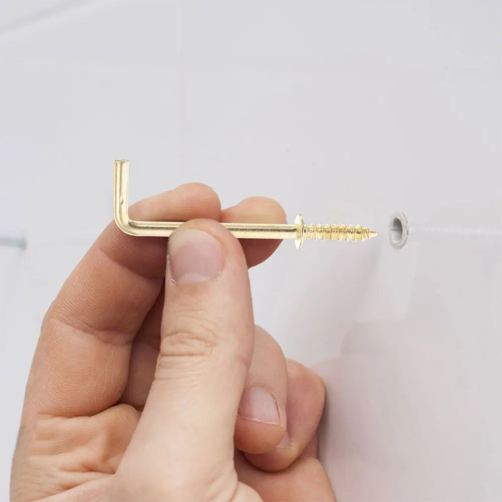 100Pcs Mini Right Angle Screw Hooks L-Shaped Iron Fasteners High Load Bearing Tool-Free Mounting for Kitchen Bathroom Bedroom