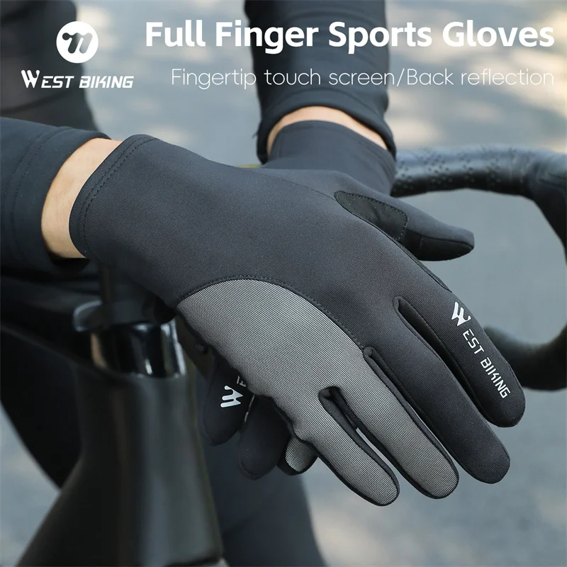 WEST BIKING Bicycle Gloves Touch Screen Motorcycle Gloves Spring Autumn Windproof Gloves MTB Full Finger Cycling Glove Men Women