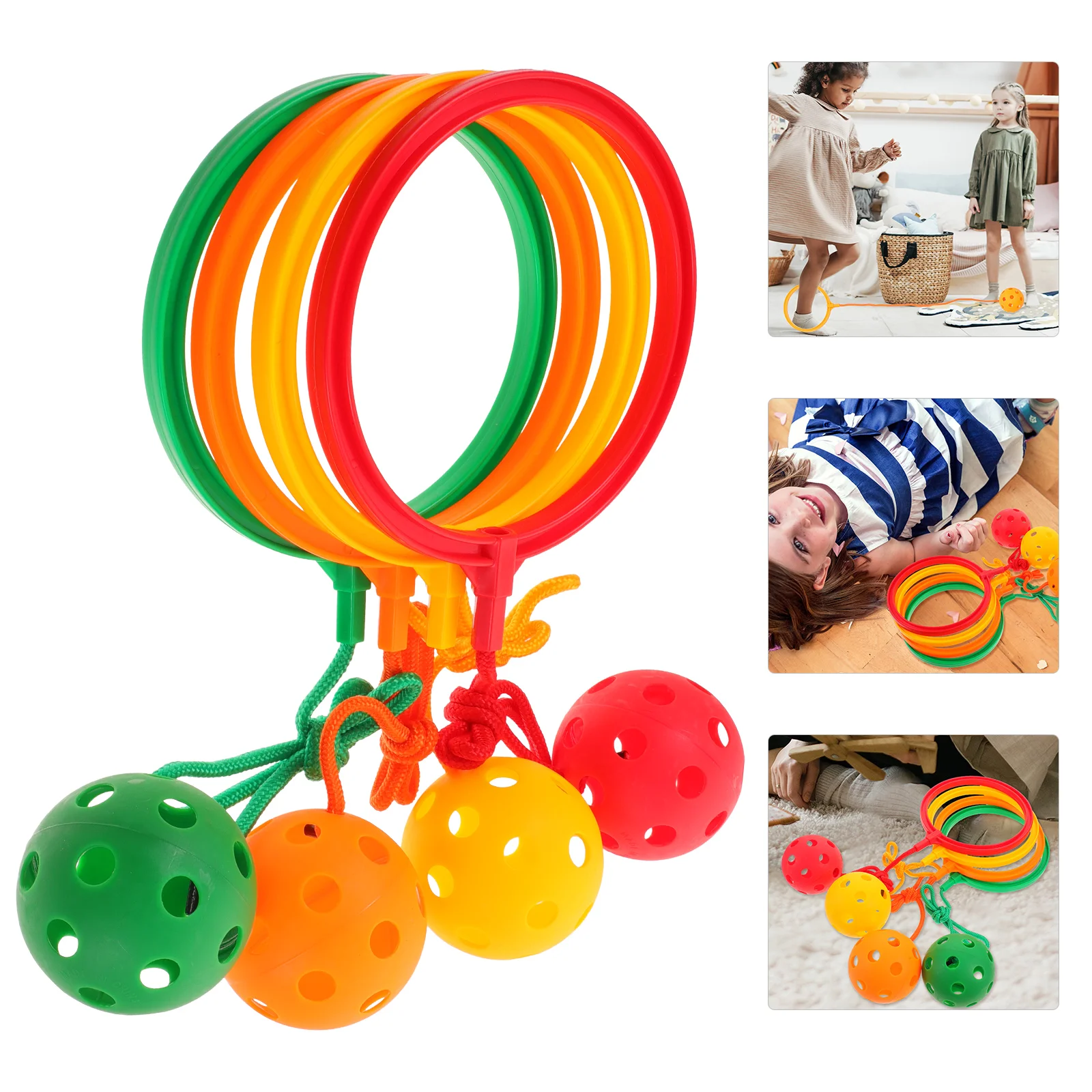 4 Pcs Bouncing Ball Jumping for Children Single Foot Whirling Ring Toy Fitness