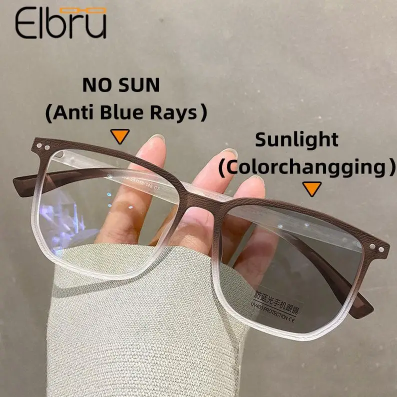 Elbru 0-1-1.5-2-2.5-3...-6 Photochromic Myopic Glasses Women Men Fashon Anti Blue Light Shortsighted Myopia EyeGlasses Eyewear