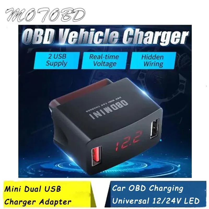 Fast Charging Power Mini Dual USB Charger Adapter Car OBD Charging Universal 12V 24V LED Voltage Display Car Charger Socket