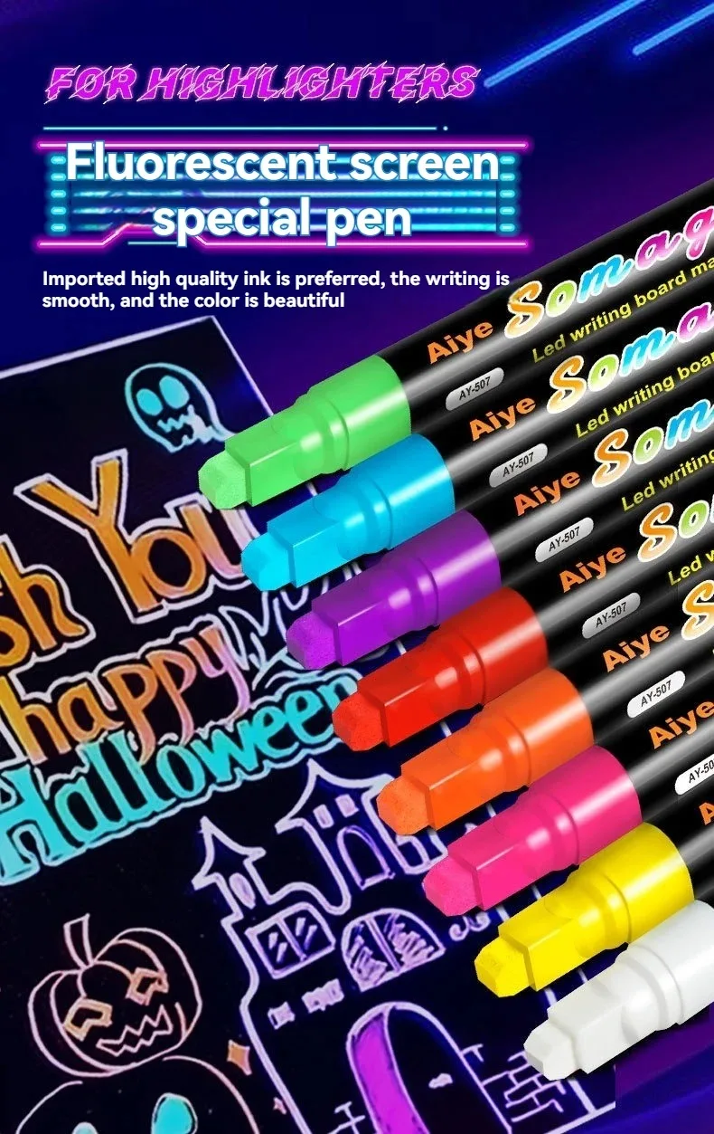 8 Farben 7 mm flüssige löschbare Kreidemarker, waschbare und nass abwischbare Neonmacher für Tafel, Kreidetafel, Schilder, Glasfenster – Detail 1