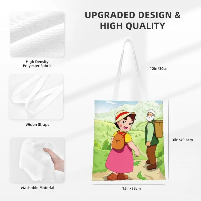 Custom Anime Heidi Girl Of The Alps Shopping Canvas Bag Women Reusable Grocery Heidi Peter Grandpa Tote Shopper Bags