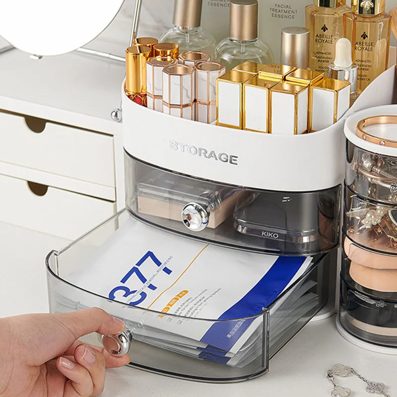 360도 회전 메이크업 브러쉬 정리함 데스크 정리함 화장품 수납함 서랍형 대용량 수납 바구니