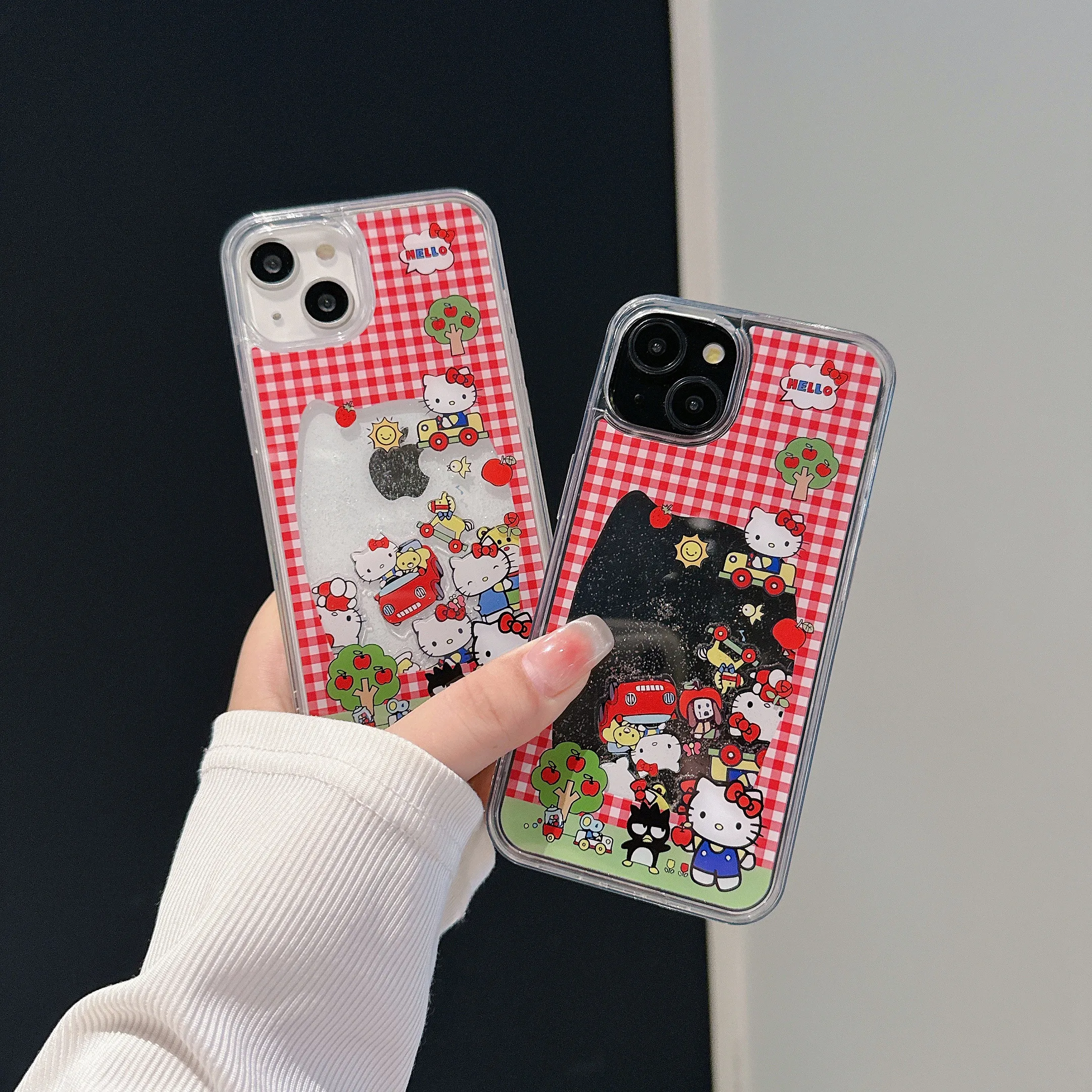 Coque de téléphone de luxe Quicksand Cartoon Red LatejSanurgente, Hello Kitty, coque arrière transparente, cadeau pour iPhone 15, 14, 13, 12, 11 Pro Max Plus