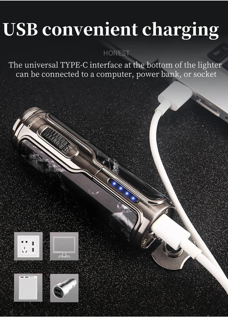

HONEST New Rechargeable & Refillable Windproof Lighter Creative Triple Jet Flame Ignition High-End Smoking Accessory Gift for Me