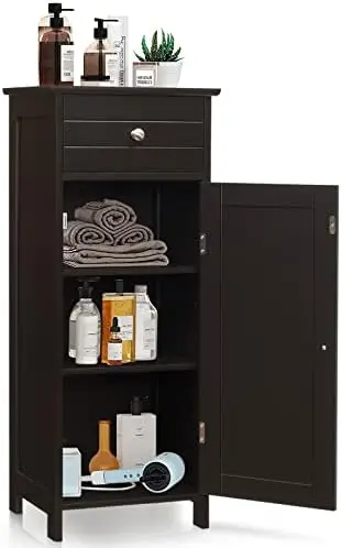 

Bathroom Cabinet, Freestanding Wooden Cabinet with Large Drawer, 2 Adjustable Shelves with 7 Positions, Bathroom Floor Cabinet