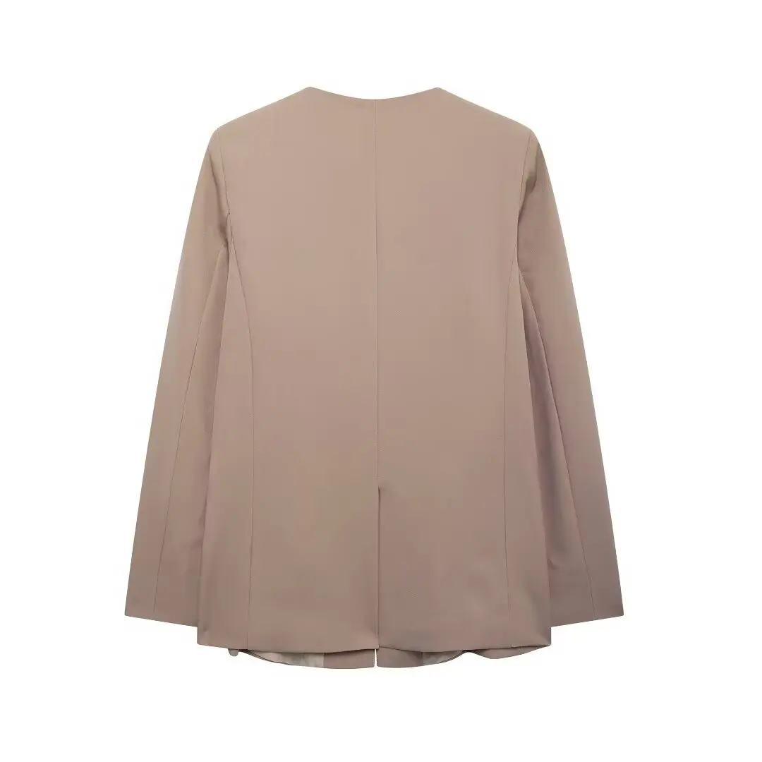 سترة بدلة برقبة على شكل حرف V بصف أزرار واحد للنساء ، معطف بأكمام طويلة كلاسيكي للسيدات ، توب أنيق غير رسمي ، ديكور جيب فضفاض ، موضة جديدة