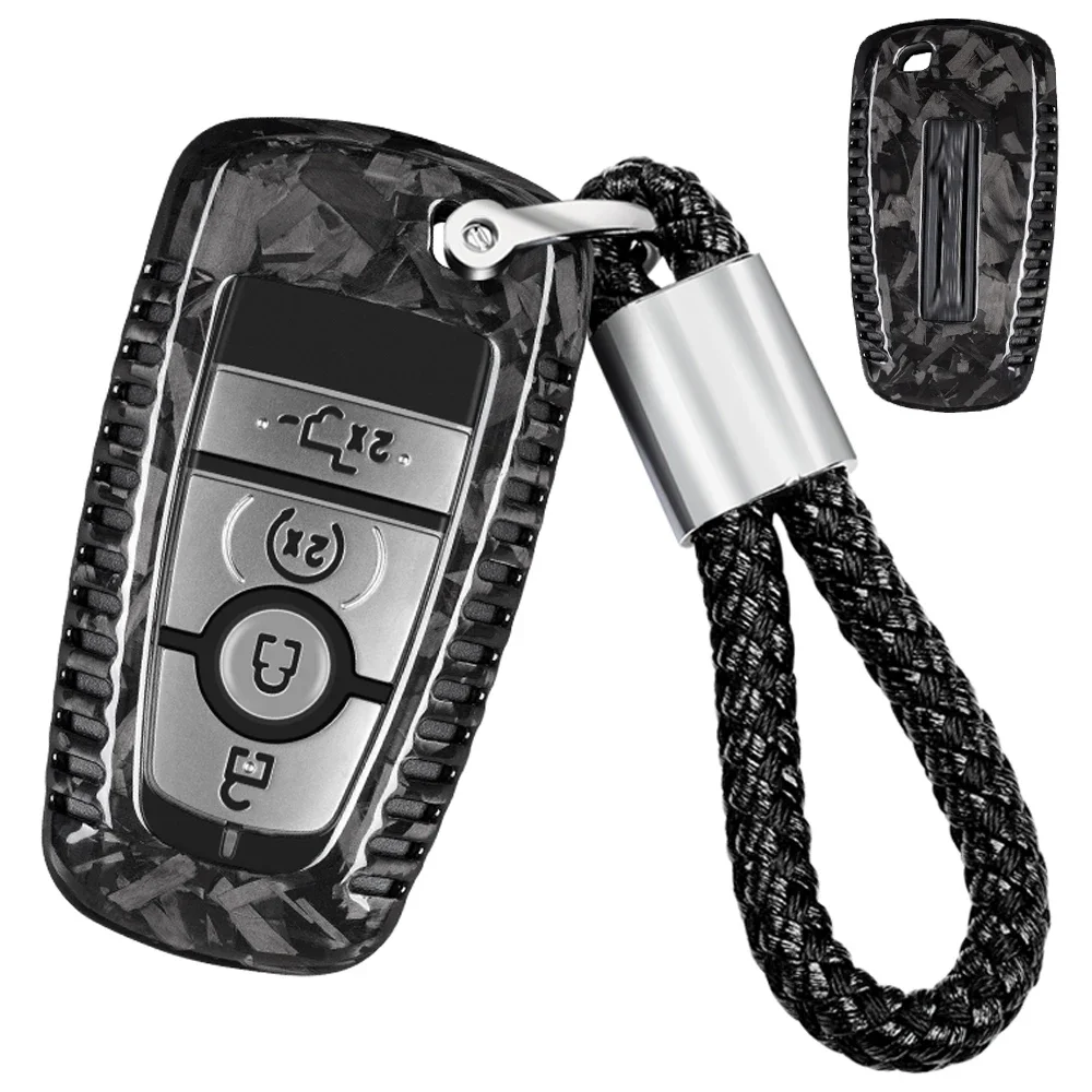 

Key Fob Cover For Lincoln Navigator Real Carbon Fiber Key Case Shell For Ford F150 & Raptor Bronco With Keychain 2020-2023 2024