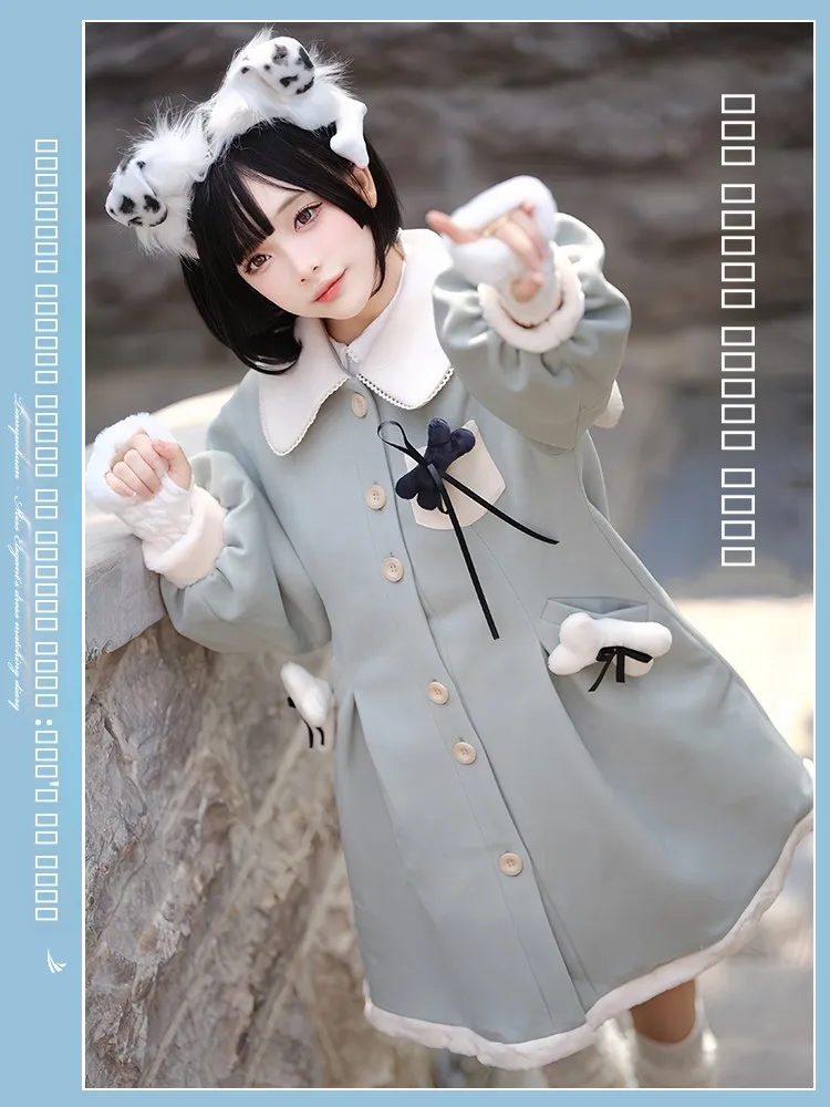 

Tianyu River Original Bone Imitation Camere Long Coat Women's Autumn Winter College Sle Middle Length Top Button Design