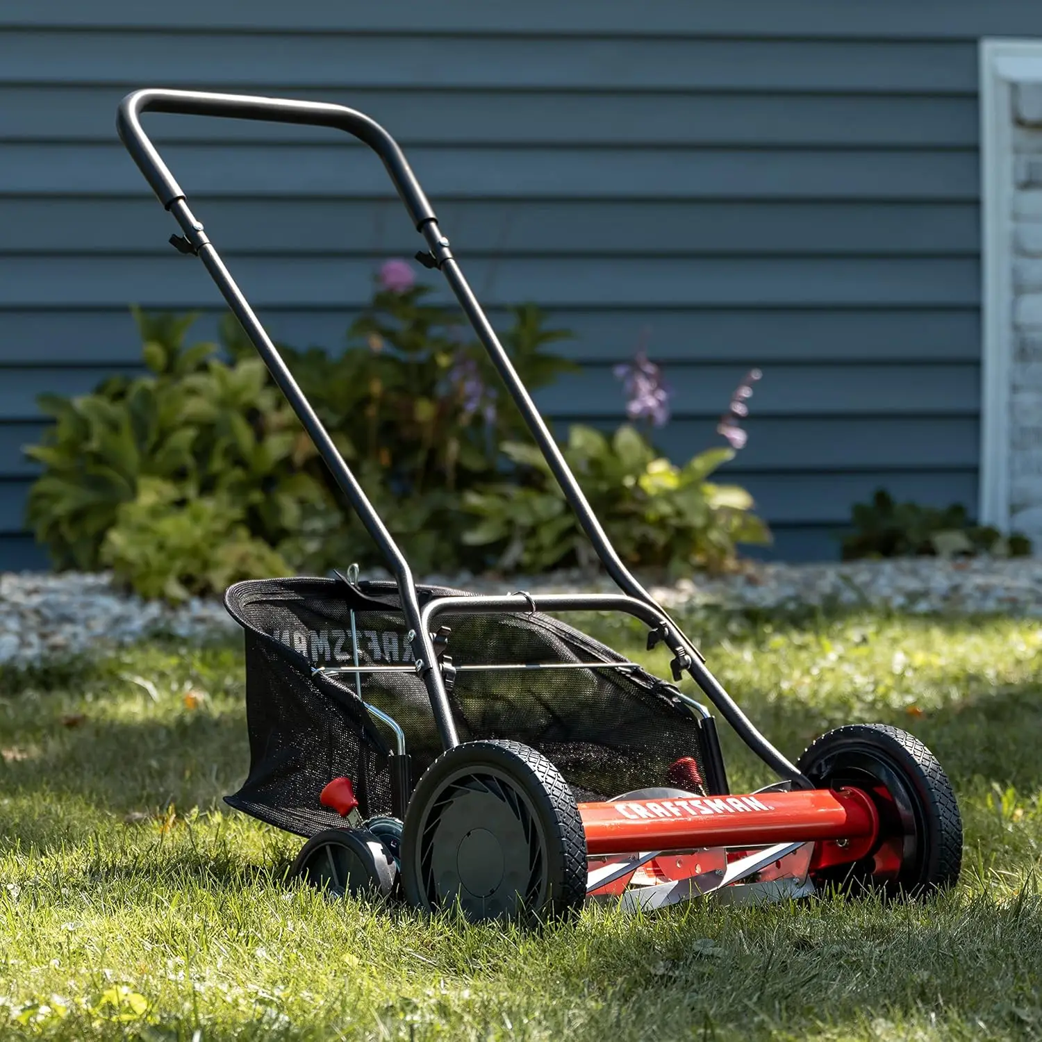 1816-18CR 18-Inch 5-Blade Push Reel Lawn Mower with Grass Catcher, Red