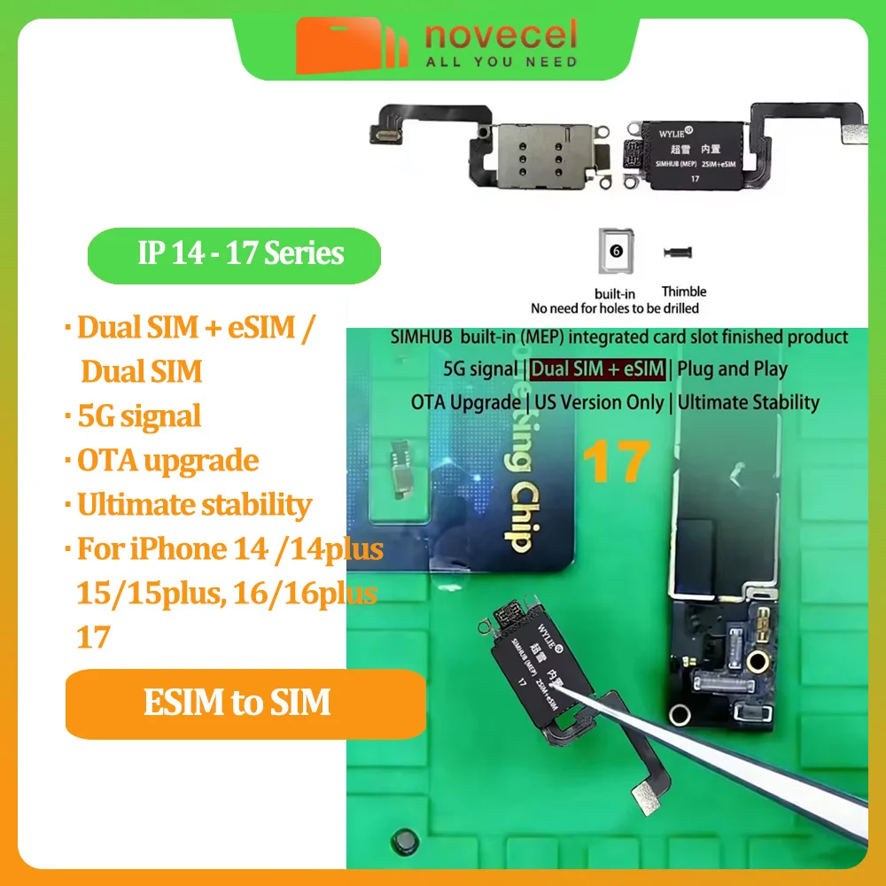 Wylie Built-in MEP Integrated Card Slot Finished Flex Cable for iPhone 14 15 16 17 Pro MAX  US Version to Dual Physical SIM+eSIM