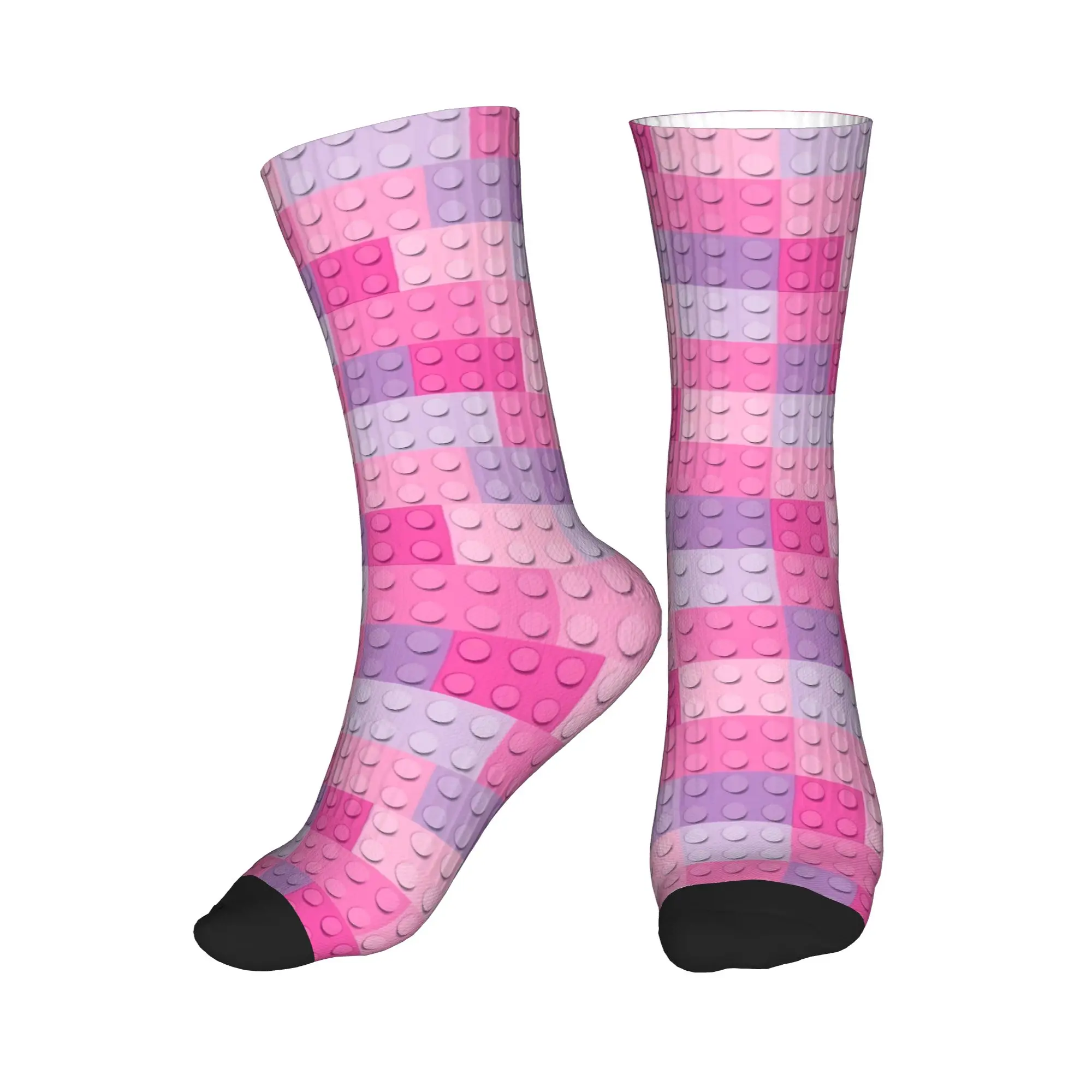 Light Pink Purple Building Blocks Pattern Stockings Gothic Socks Adults Men Warm Soft Socks Autumn Climbing Custom Anti Socks
