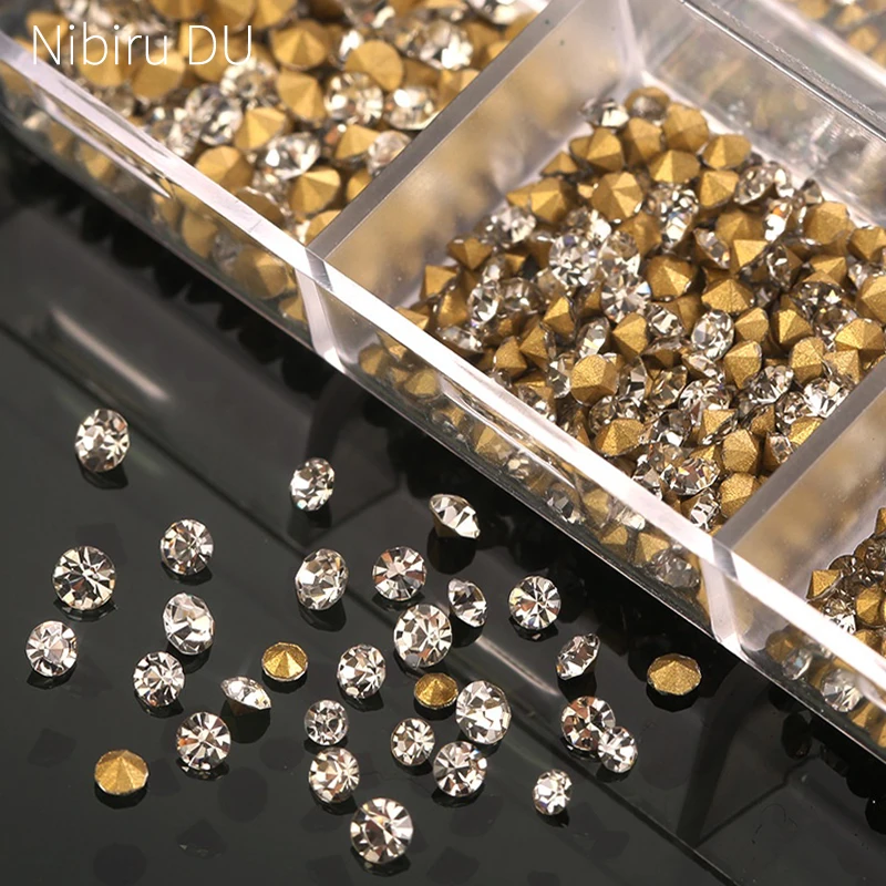 1000pcs Crystal Nail Art Rhinestone Super Bright Glass Pointed Bottom Glitter Diamond Multiple Sizes Manicure Accessories