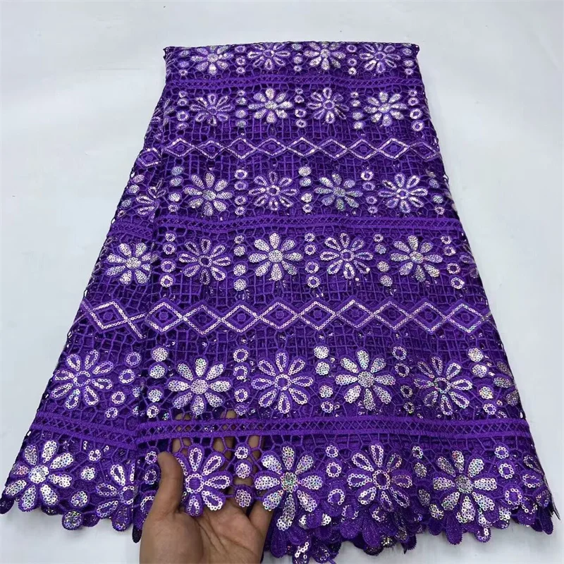 

African Cord Guipure Lace Fabric purple/White Lace Fabric African Lace Fabric 2024 High Quality Nigerian Mesh Lace For Wedding