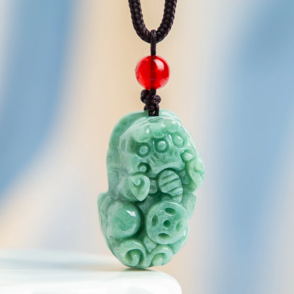 

TIMESWIND Natural A-type Jade Green Coin PIXIU Wealth Small Pendant Men Necklace with Certificate
