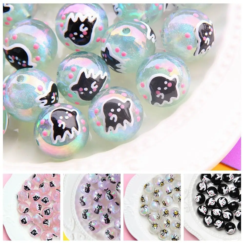 10PCS Acrylic Halloween Bracelet Beads Cartoon Pumpkin Halloween DIY Jewelry Bead Loose Kitty Hand Drawn Acrylic Beads