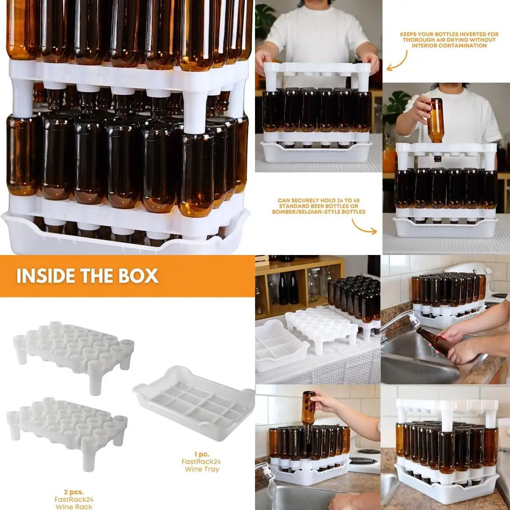 

Stackable 24-Bottle Drying Rack and Tray for Wine and Belgian Beer Bottles - Dishwasher Safe Homebrewing Accessory