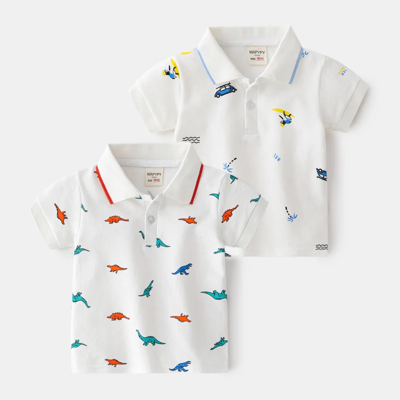 Formal Polo Shirts for Kids Polos Boy Toddler Clothes Party White Dinosaur Cute Korean Gentleman Shirt Summer Tops 2 4 6 7 Years