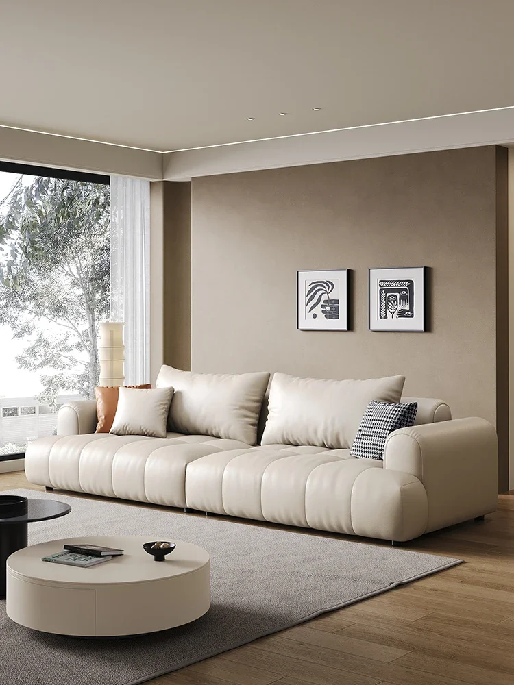 

Puff Genuine Cattlehide Leather Surface Living Room Tofu Block Italian Minimalist Small Apartment Piano Keys Sofa