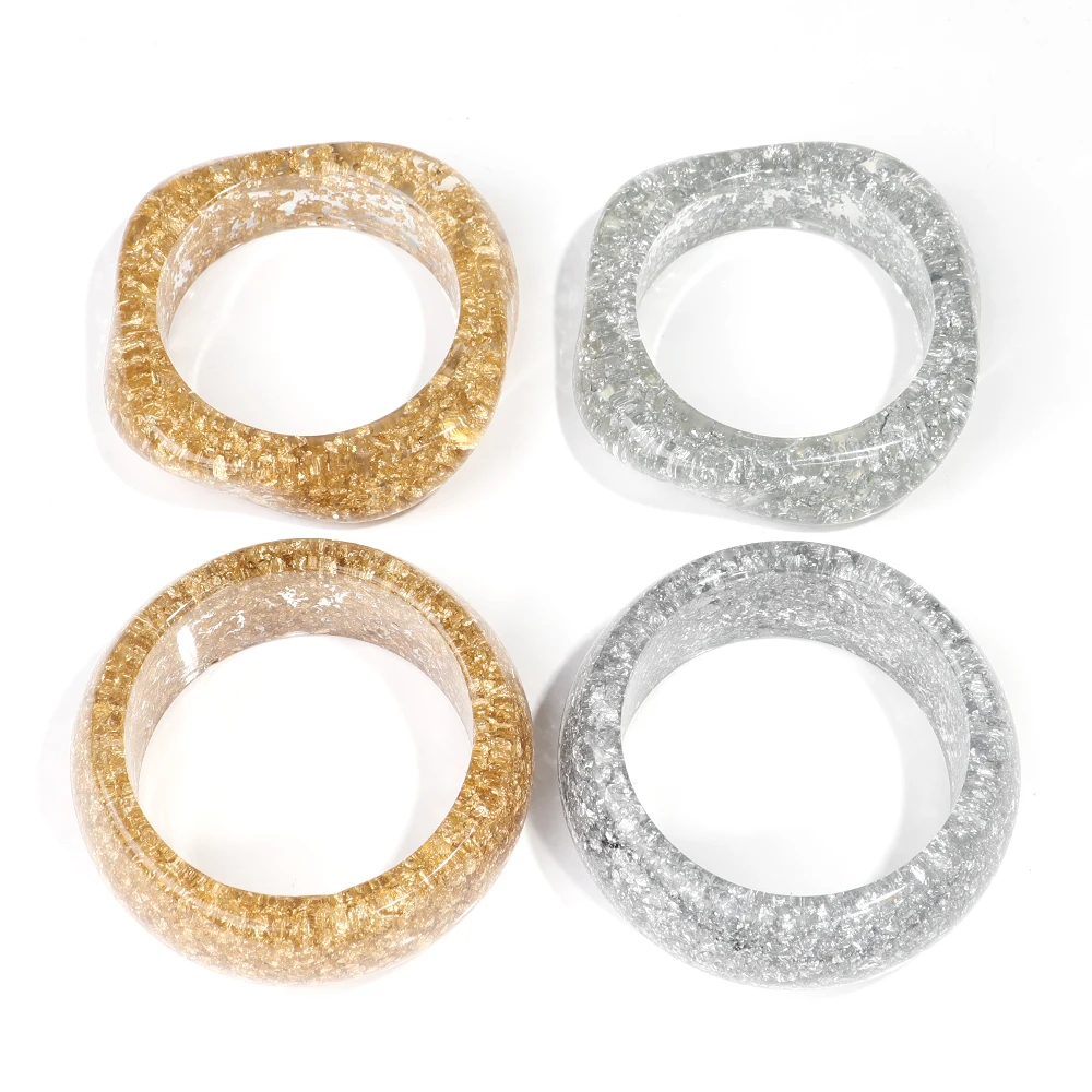 Übertriebener Acryl Runde Chunky Armreif Frauen Gold Farbe Glitter Harz Unregelmäßige Quadratische Breite Hand Armband Trend Schmuck Geschenk – Detail 1