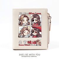 Chibi Heaven Officials Blessing Vegan Leather Anime Wallet for Girl Bifold RFID Blocking Zipper Mini Purse Short Money Clip