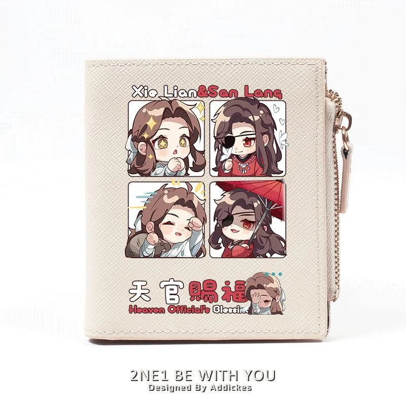 Chibi Heaven Officials Blessing Vegan Leather Anime Wallet for Girl Bifold RFID Blocking Zipper Mini Purse Short Money Clip