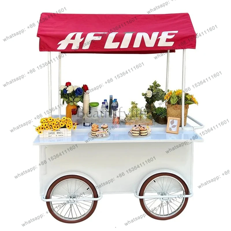 

Outdoor Mobile Park Flower Stall Snack Car Coffee Milk Tea Cake Shop Stall Car