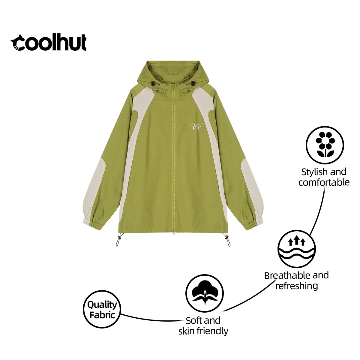 

COOLHUT Women's 2025 Contrast Hooded Windbreaker Sporty Drawstring Outdoor Jacket Trendy Bomber Coat Autumn Functional