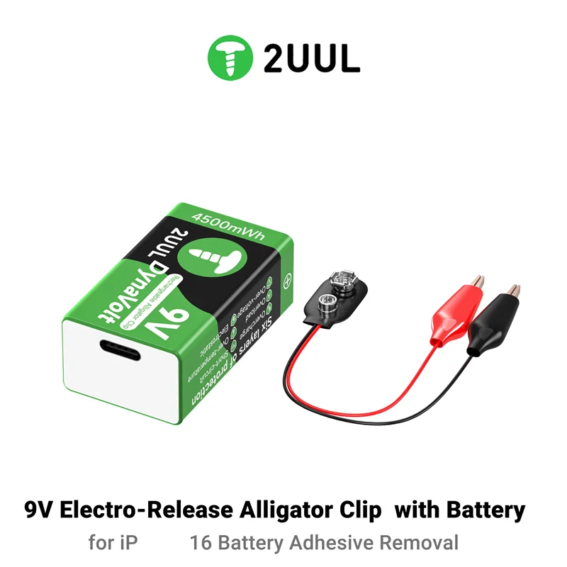 2UUL BT04 9V Electro-Release Alligator Clip with Battery for IP16 Adhesive Removal Safe Quick Release Repair Hand Tools