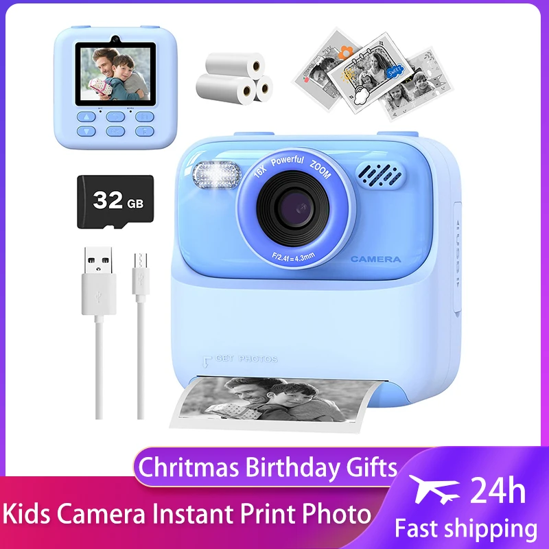 

New Upgrade Kids Camera Thermal Instant Print Camera Children 1080P Digital Video Camera With 32G For Boys Girls Birthday Gifts