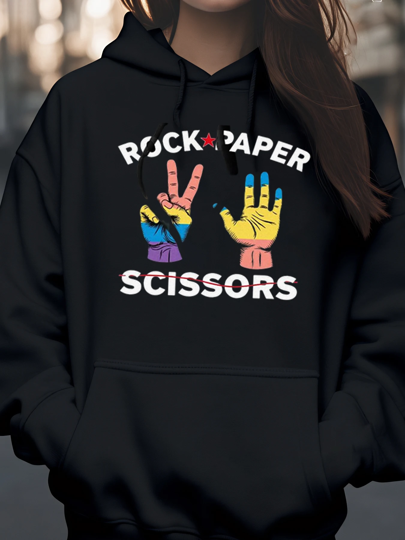 Rock Paper Scissors Rainbow Hands Print Hoodie Pride Festival Casual Wear Unissex